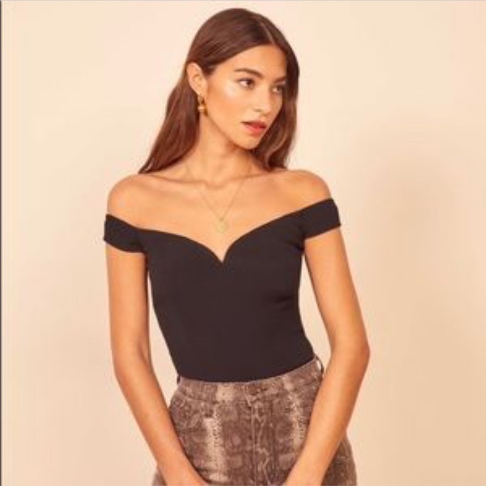 Reformation Black Off-Shoulder Crop Top
